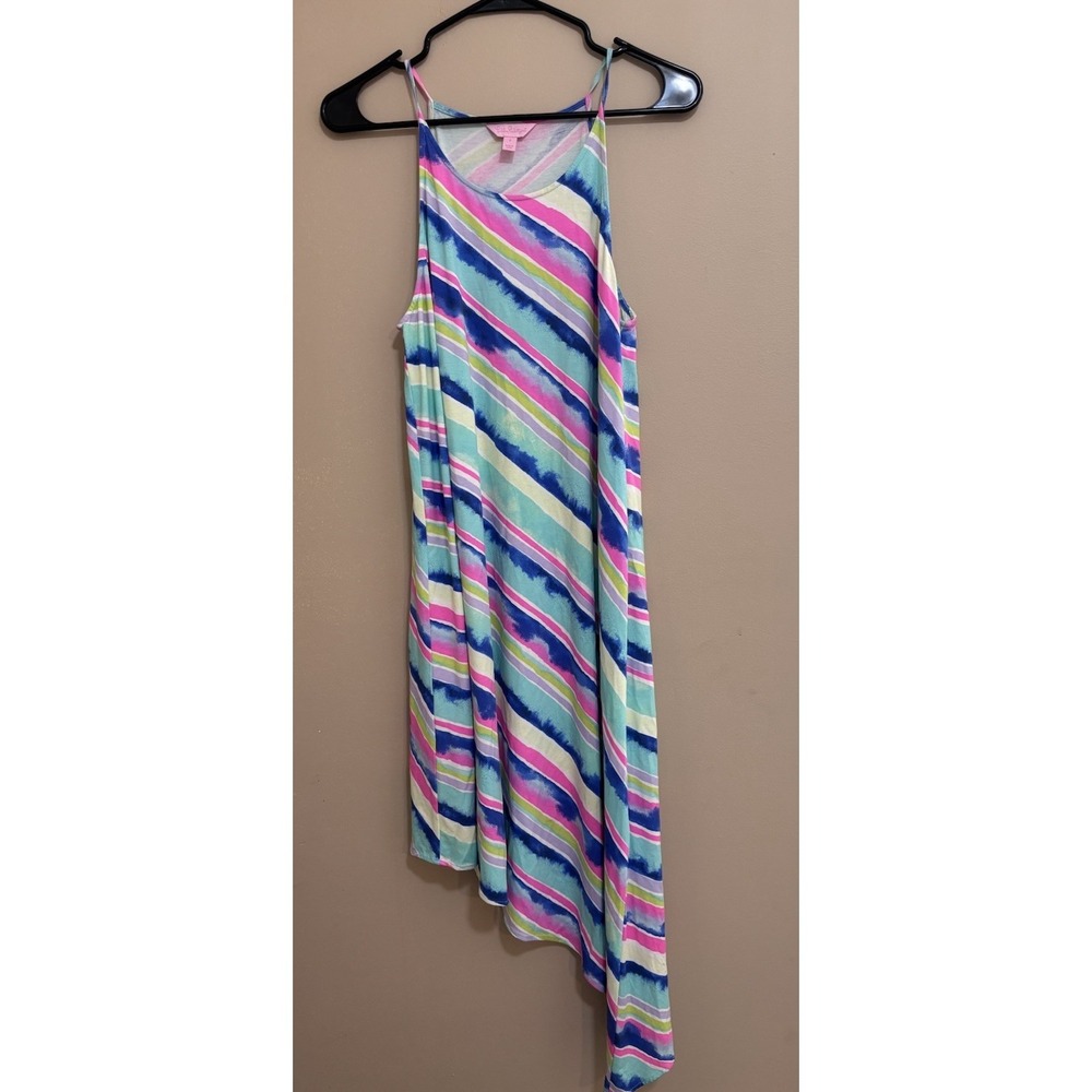 Lilly Pulitzer Dress S Watercolor Stripe Asymmetrical Hem‎ Sundress Beach